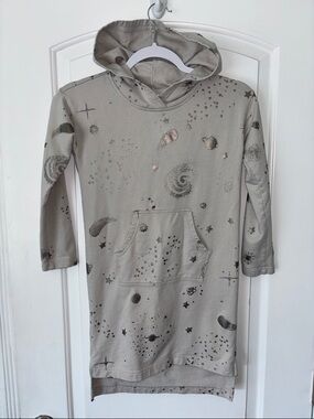 Girls' Taupe Space-Print Hoodie Dress